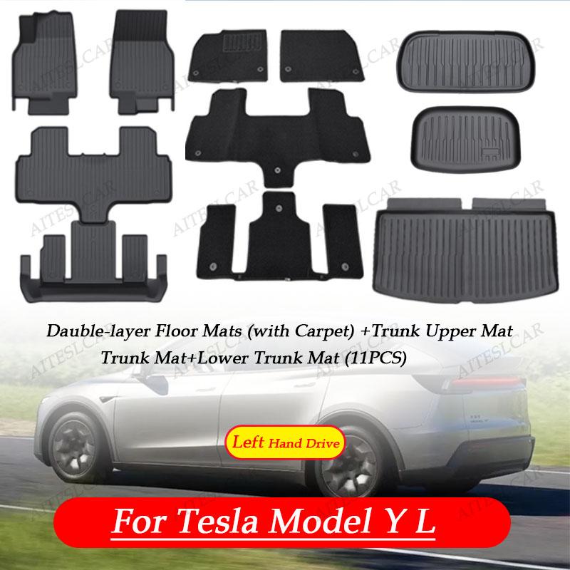 For Tesla Model Y L Whole TPE Floor Mats Four Seasons Waterproof Anti-Slip Mat Foot Pads Model YL Rear Trunk Mat Car Accessorie