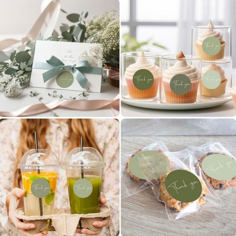 500pcs/rollSpring Green Thank You Stickers Round Heart Baking Gift Packaging Bag Envelope Sealing Stickers Notebook Phone Suitca