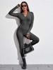 Women Casual Jumpsuit High Collar Slim Fitness Long Sleeve Female Tight Solid Color Jumpsuit