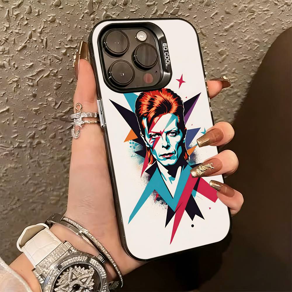 David B-Bowie Phone Case For iPhone 17,16,15,14,13,12,11 Plus,Pro Max,XS,Colored Silver Plated Inside Cover