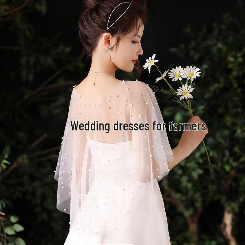 Bridal Shawl: Handmade Pearl Gauze Cape for Wedding Photos and Studio Props