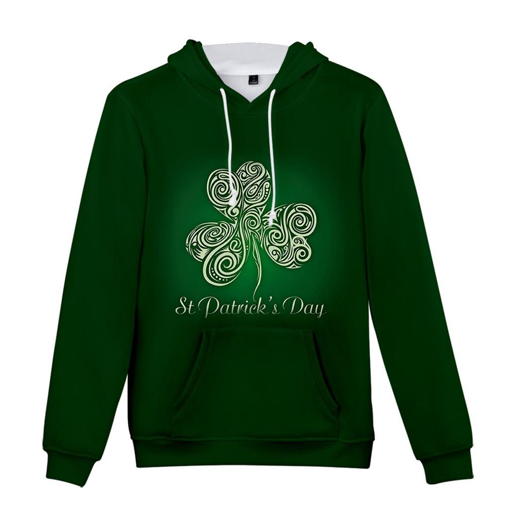 Улица. Свитер с капюшоном и длинными рукавами с принтом ко Дню Святого Патрика для мужчин и женщин весной и осенью