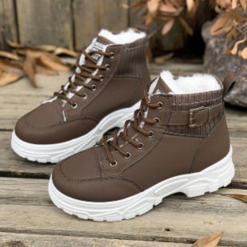 Женские зимние теплые меховые ботинки большого размера на толстой подошве, утепленные подкладкой ботильоны, нескользящие ботинки для хайкинга и спорта, ботинки Мартин