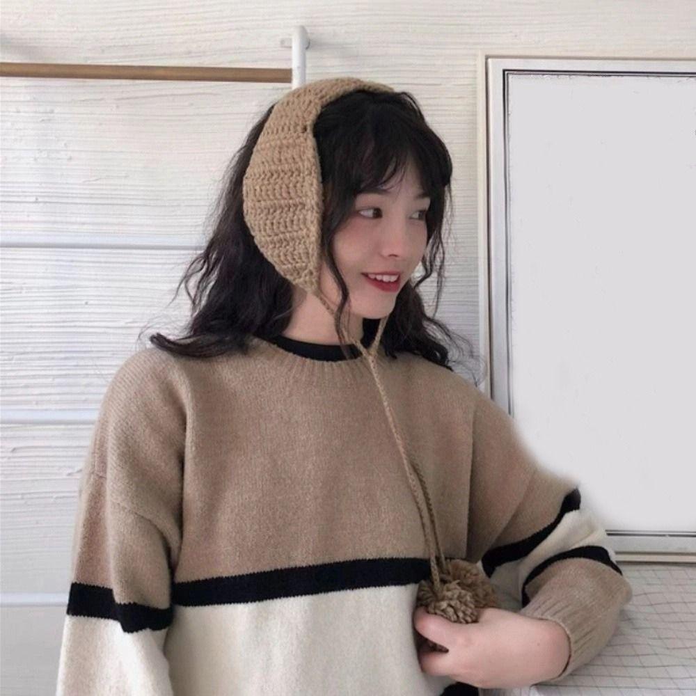 Корейский стиль JK Вязаные наушники с ушками Однотонные Зимние накладки на уши Шикарные Y2k Плюшевые наушники Девушка