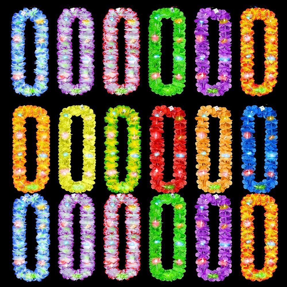 Пляжные Аксессуары Цветочный Венок Разноцветный Светящийся Лей Гавайская Цветочная Гирлянда Товары для Вечеринки