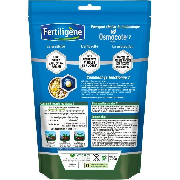 FERTILIGÈNE - Engrais Longue durée Osmocote max Arbustes, Buis, Conifères, Haies 700g