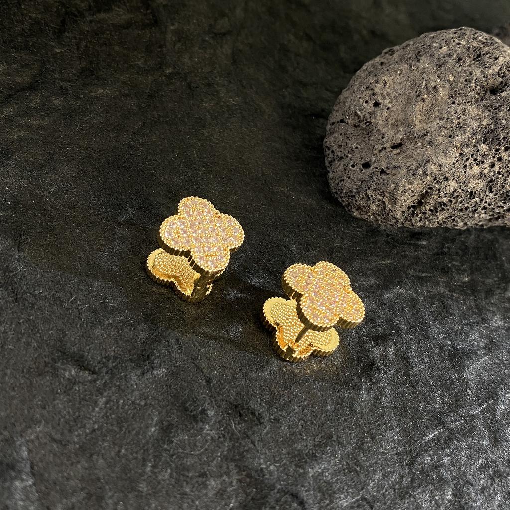 Премиальные серьги-клипсы из 18-каратного циркония класса люкс, двусторонние, в виде четырехлистного клевера, тяжелые женские серьги