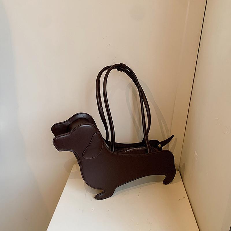 Yogodlns Three-dimensional Dachshund Shoulder Bag PU Leather Retro Handbag Design Underarm Bag For Women Trend Commut Bag