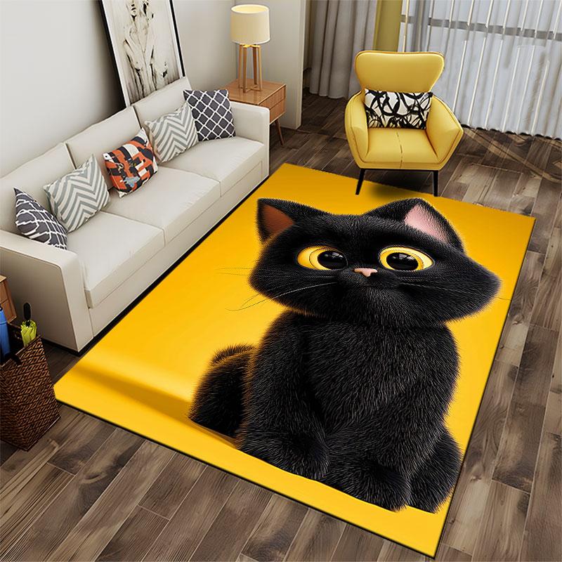 Cute Black Cat with Yellow Eyes suitable as a non-slip mat for the living room or bedroom sofa