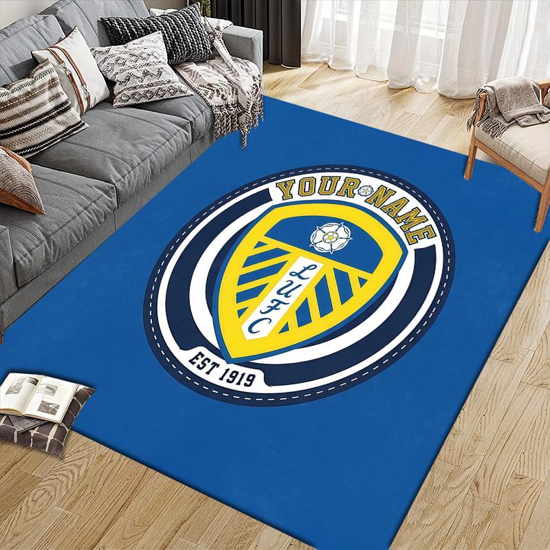 Custom Name Leeds United2 Flannel Pattern Square Carpet,Area Rug,Carpet Rug for Living Room Bedroom Sofa Playroom Decor,Non-slip Floor Mat