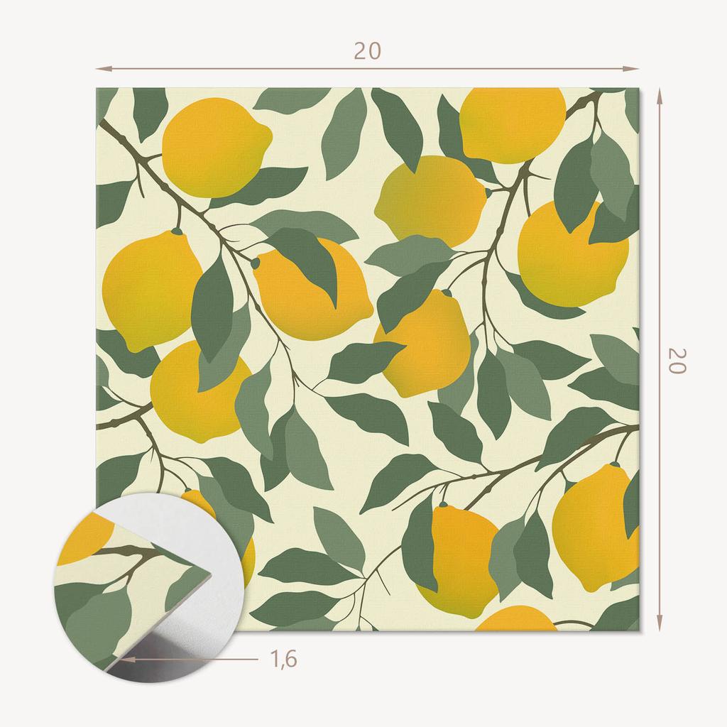 Gotowe Do Montażu Kafelki Winylowe Z Dekoracyjnym Nadrukiem Lemonowy Wzór Botaniczny 20X20X20 Cm