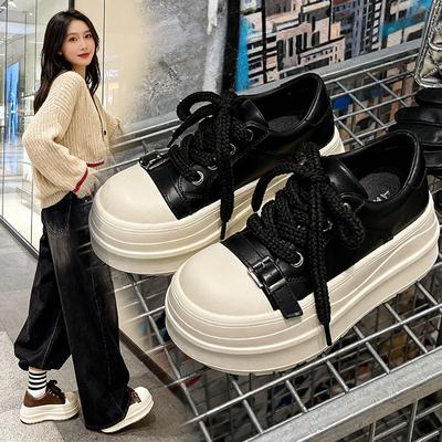 Женские новые осенние кроссовки на толстой подошве и с большим носком, увеличивающие рост, универсальные, на шнуровке
