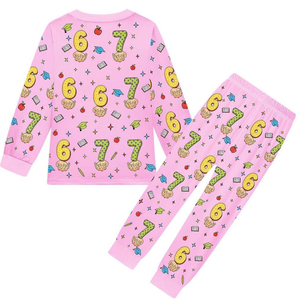 19699 Детские Мальчики Девочки Украсть Маразм 67 Шесть Семь Принт Футболка с Длинными Рукавами Брюки Пижама Комплекты для Сна