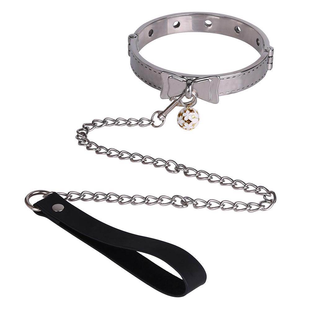FISTSX High Quality 304 Stainless Steel Collar with Metal Chain Leash BDSM Bondage Kit Metal Collar Restraint Sex Toys