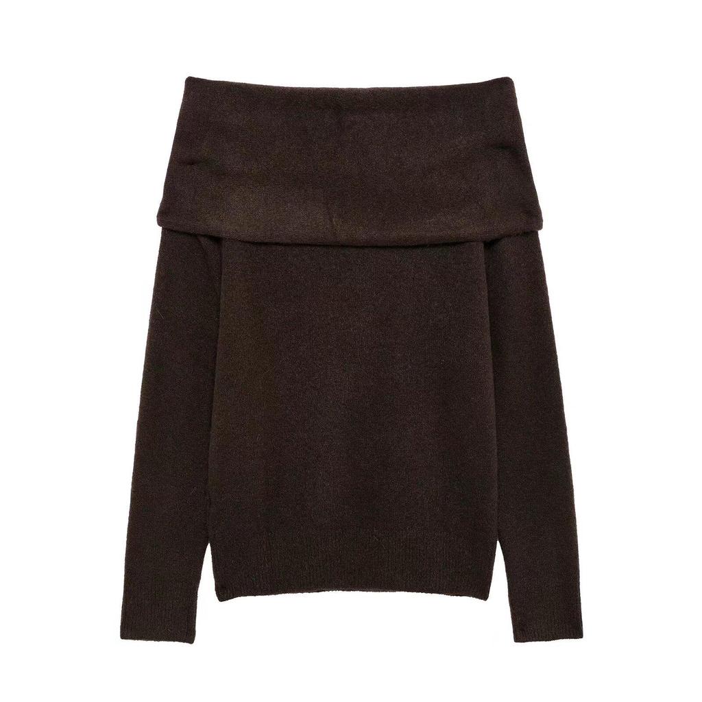 Весна 2025 Женский трикотаж с открытыми плечами и горловиной с подвернутым краем