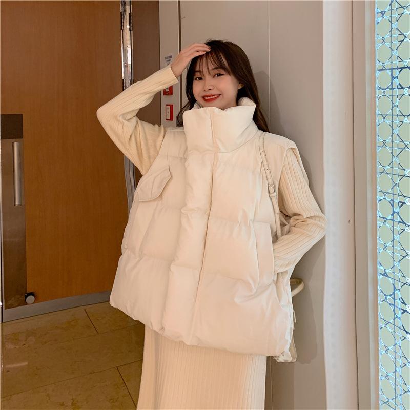Осенне-зимняя женская однотонная короткая свободная утепленная студенческая жилетка без рукавов с воротником-стойкой, женская куртка