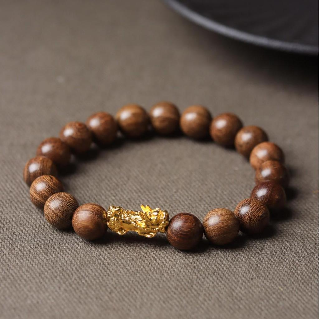 Молитвенные бусины из золотого сандала - Натуральная деревянная нить для рук для мужчин и женщин, Ретро дизайн, Подарок из живописной местности.
