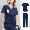 Летний эластичный быстросохнущий тонкий срез V-образного выреза с короткими рукавами + прямые брюки, одежда для ручной стирки, комплект из двух предметов для медсестры
