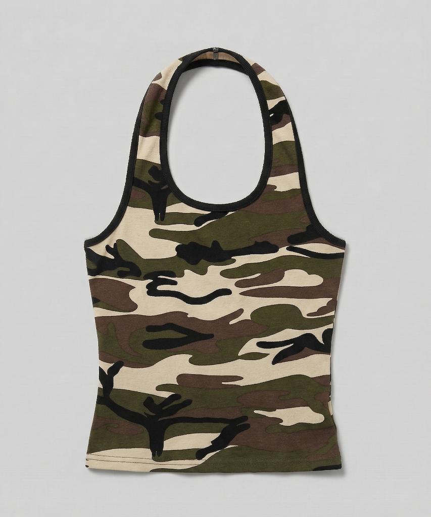 CHICKS Military Camo Slim Halter Neck Sleeveless Beige