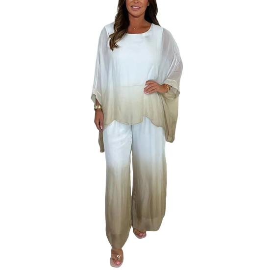Summer Chiffon Gradient 2 Piece Set for Women Plus Size Crew Neck