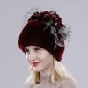 Winter Women Good Elasticity Real Rex Rabbit Fur Hats with Silver Fox Fur Lady Outdoor Warm Knitted Genuine Rex Rabbit Fur Cap