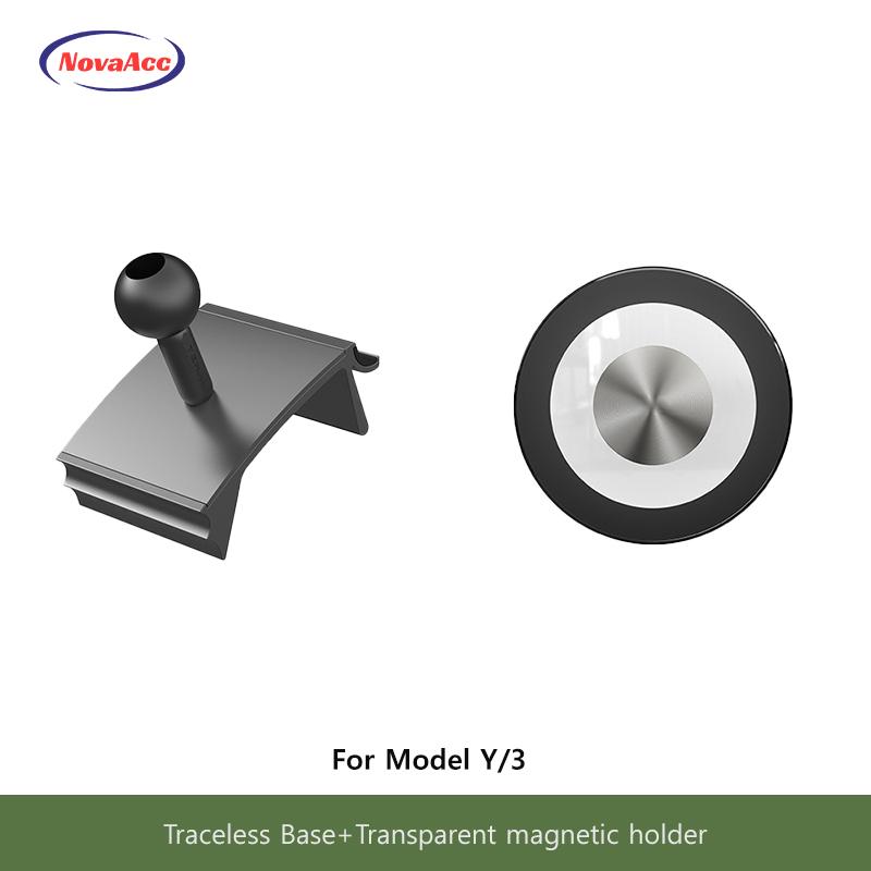 Car Magnetic Wireless Charging Phone Holder For Tesla Model Y Juniper Model 3 Highland 2021-2025 Transparent Base OBD Charger