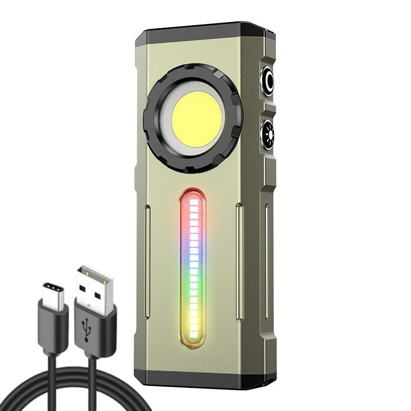 COB Work Light Type-C Rechargeable Flashlight with RGB Light Portable Hat Clip Lamp for Camping & Emergency