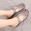 Women's Casual T-Strap Crystal Jelly Sandals Summer Closed Round Toe  Ankle Strap Beach Shoes Clear Glitter Flat Slides for Women Slip-on Slippers