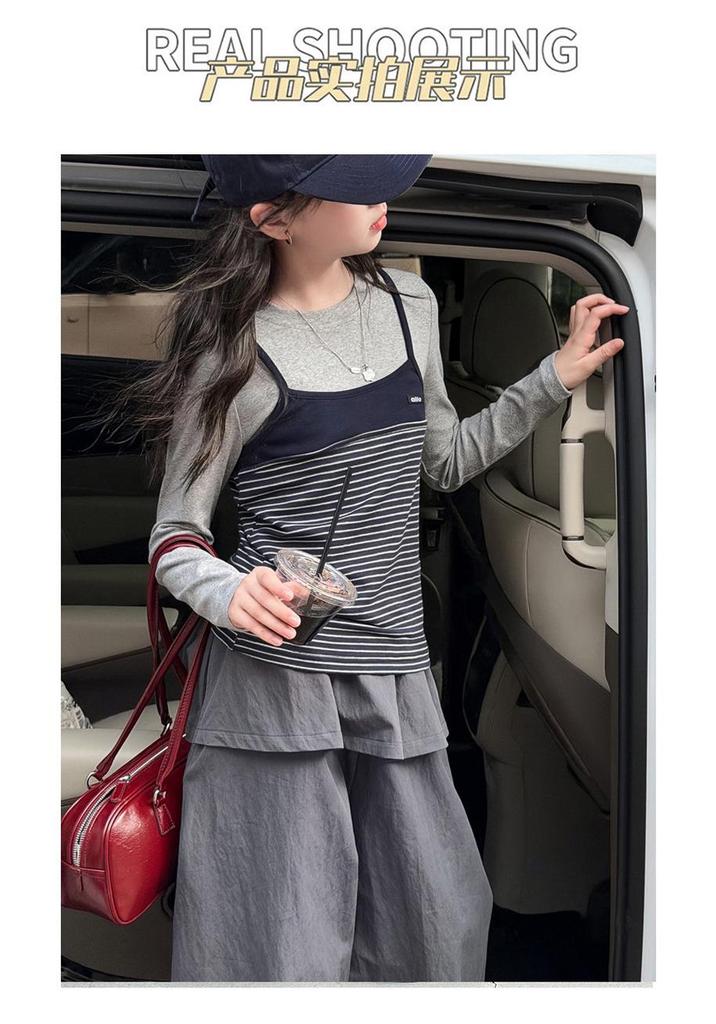 Girls' Stylish 2026 Autumn Long-Sleeve Top and Ruffle Pants Set