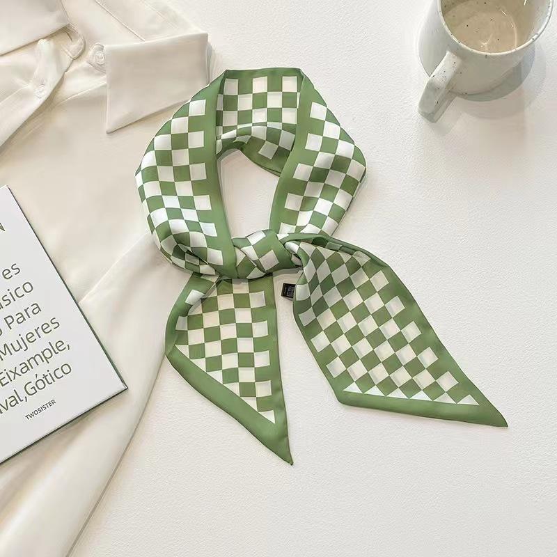 Маленький белый и нежно-зеленый шелковый шарф для женщин, тонкая лента, повязка на голову, резинка для волос, украшение для сумки, длинный