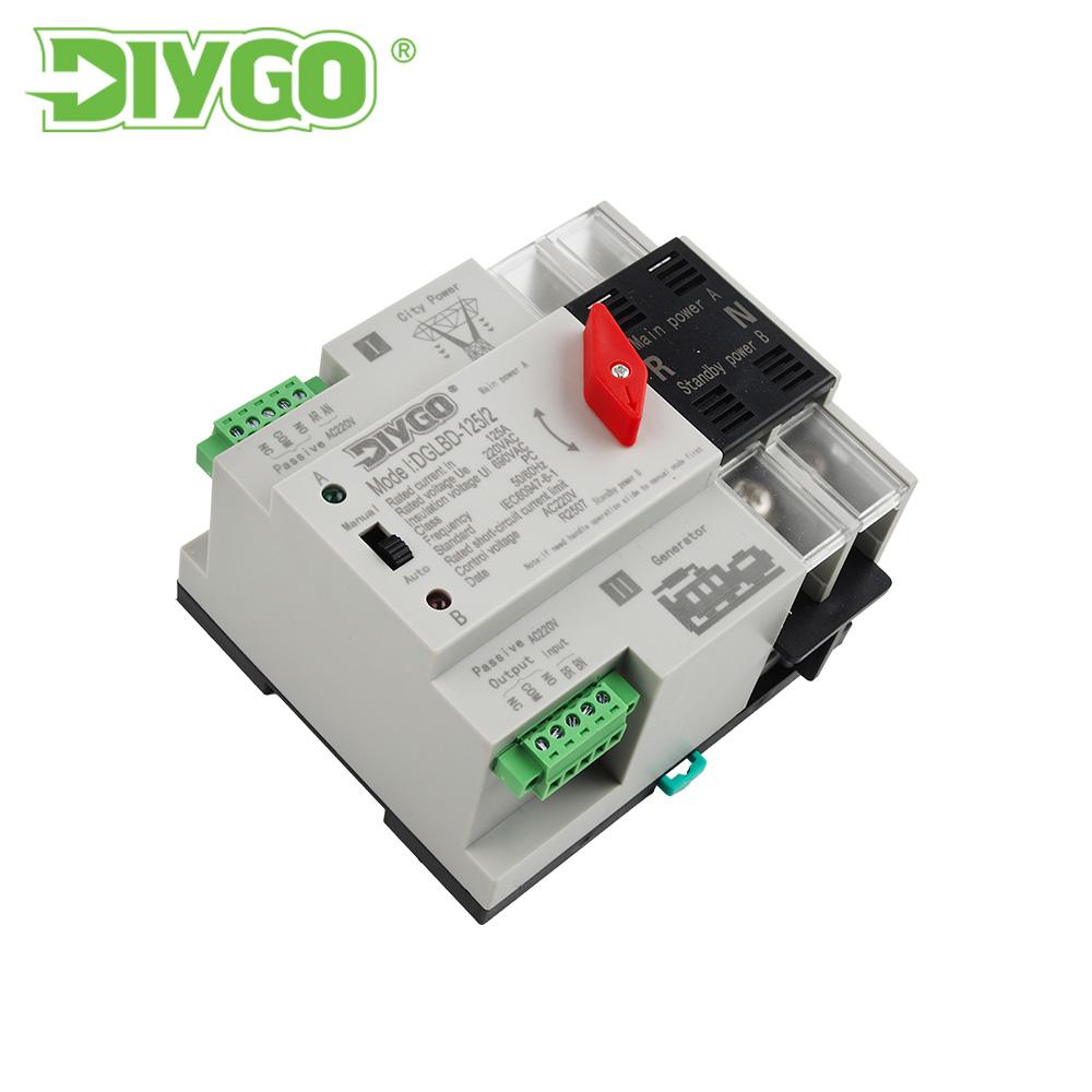 DIY GO 2/4P Mini Din Rail Dual Power Automatic Transfer Switch Uninterrupted Power ATS Electrical Selector Switch for Generator