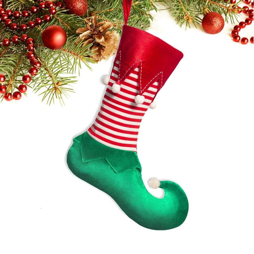 Hanging Elf Christmas Stocking Gift Bag Striped Christmas Stocking Ornaments Kids