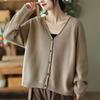 Plus Size Women's Autumn Winter Sweaters Vintage Knitted Cardigan V-neck Full Sleeved Sweater Loose Casual Tops