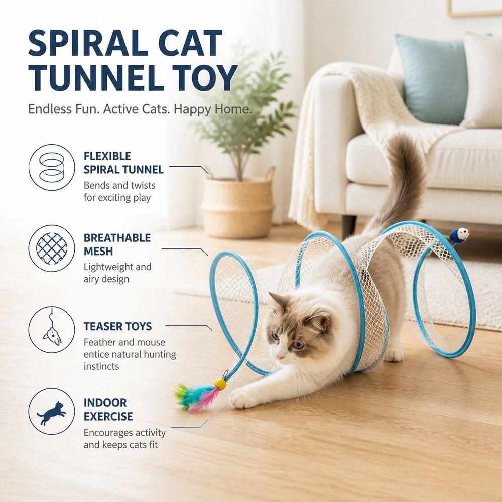 Flexible Spiral Structure Kitten Play Tunnel Interactive Cat Tunnel Kitten Exercise