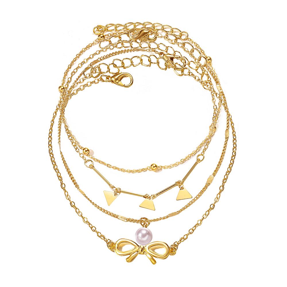 Женский золотой браслет с блестками, летний пляжный браслет, треугольный браслет, ювелирный набор с жемчугом, подарок