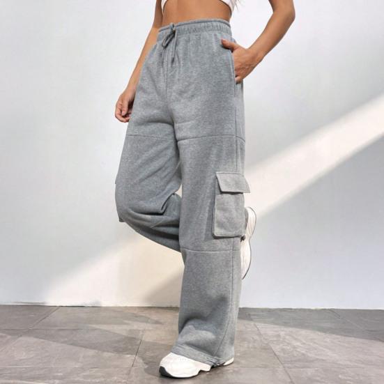 Брюки карго эластичные с высокой талией регулируемым шнурком длинные