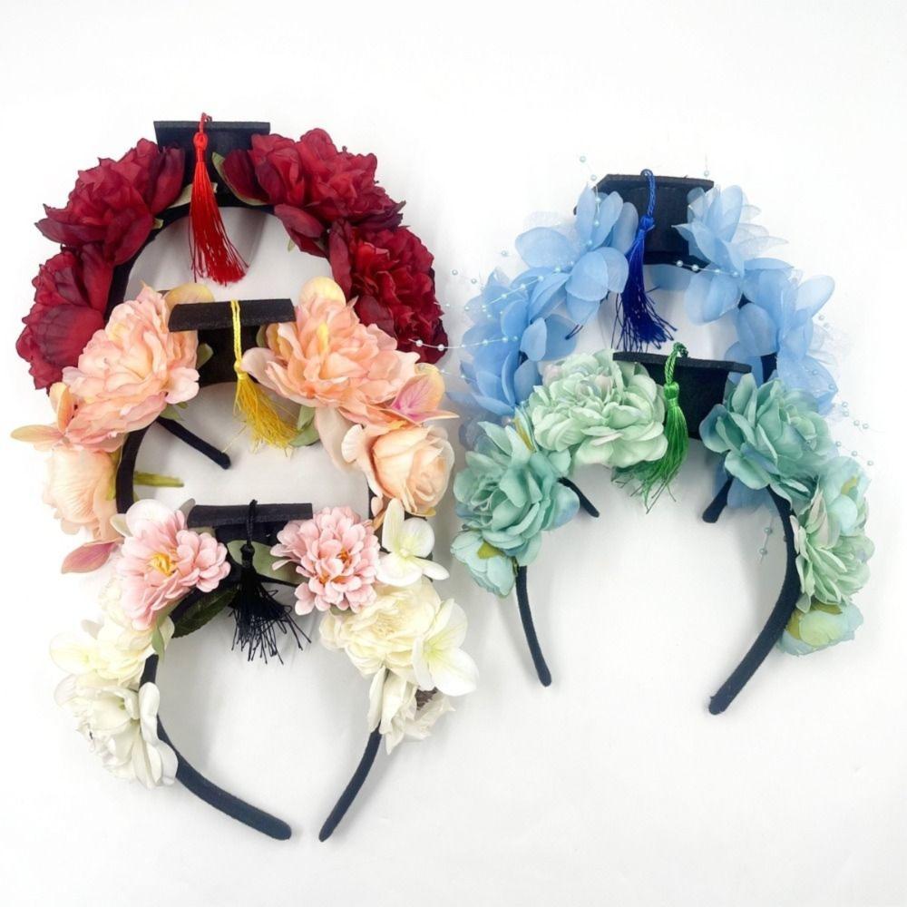 Doctor Flowers Hair Band Bachelor Academic Hat with Tassels Durable Mortar Board  College