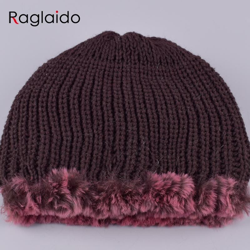 Шапки из кроличьего меха Raglaido для женщин Зимняя цветочная шапка из натурального меха Женские шапки-бини Эластичная теплая модная женская зимняя шапка LQ11204