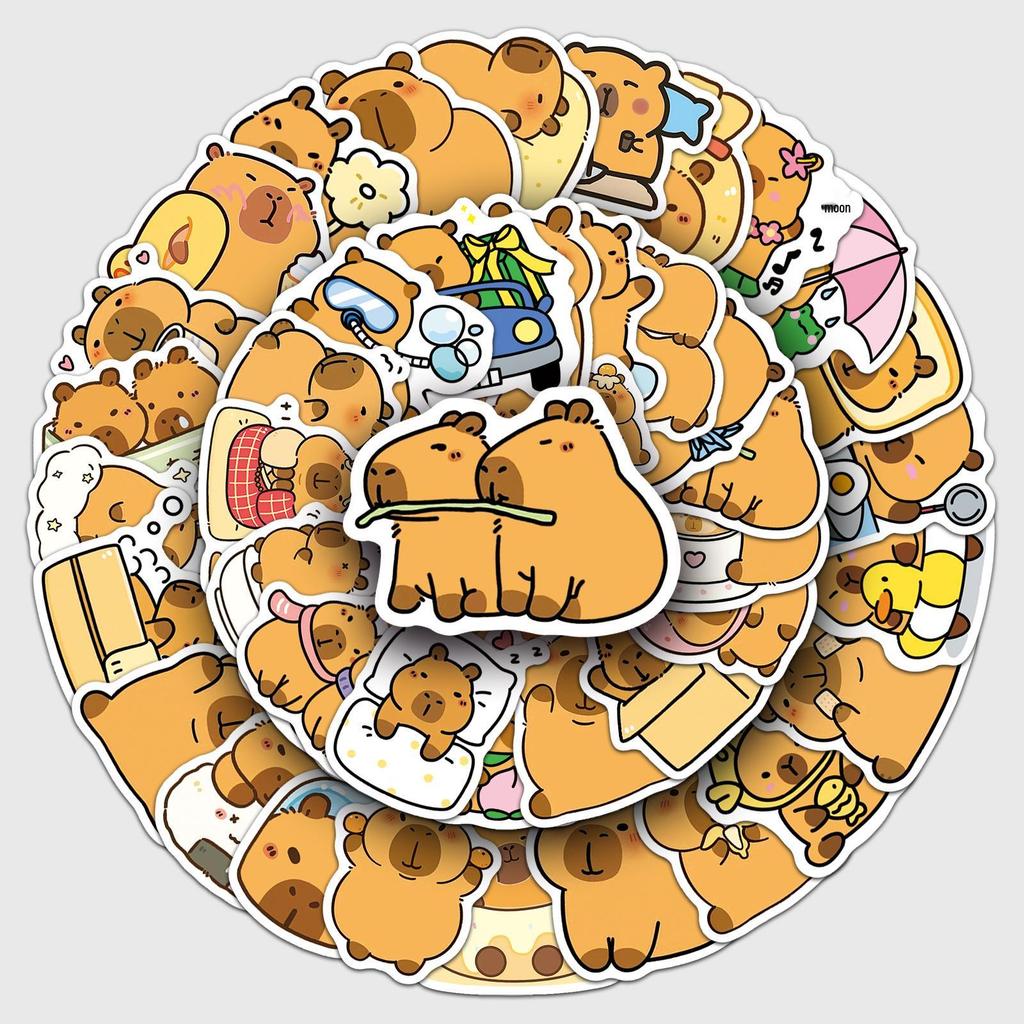 50 Capybara Cartoons: Cute Graffiti Stickers for Water Cups & Phones