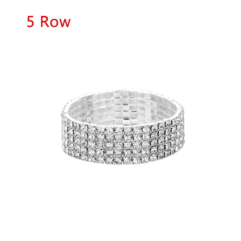 1-10 Rows Wedding Woman Jewelry Elastic Bangle Crystal Rhinestone Stretch Bracelet Wristband