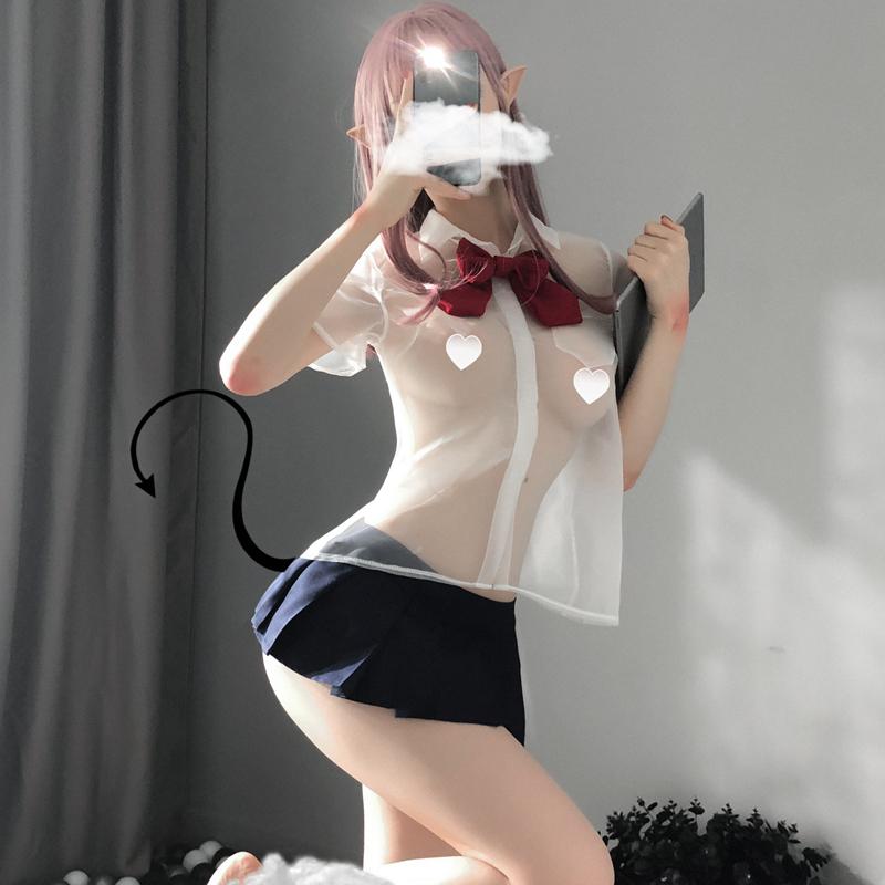 Sexy Underwear Cute College Style Student Uniform Transparent Temptation Suit