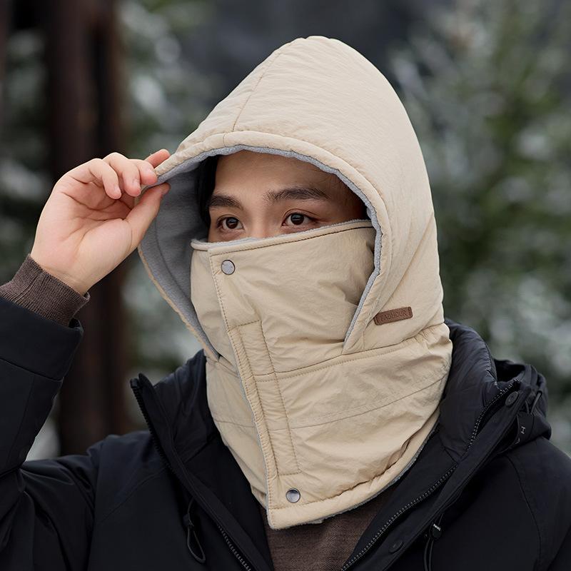 Unisex Winter Cycling Solid Color Windproof Cap With Neck Warmer Integrated Mask Hat Scarf Set For Skiing And Cold Weather