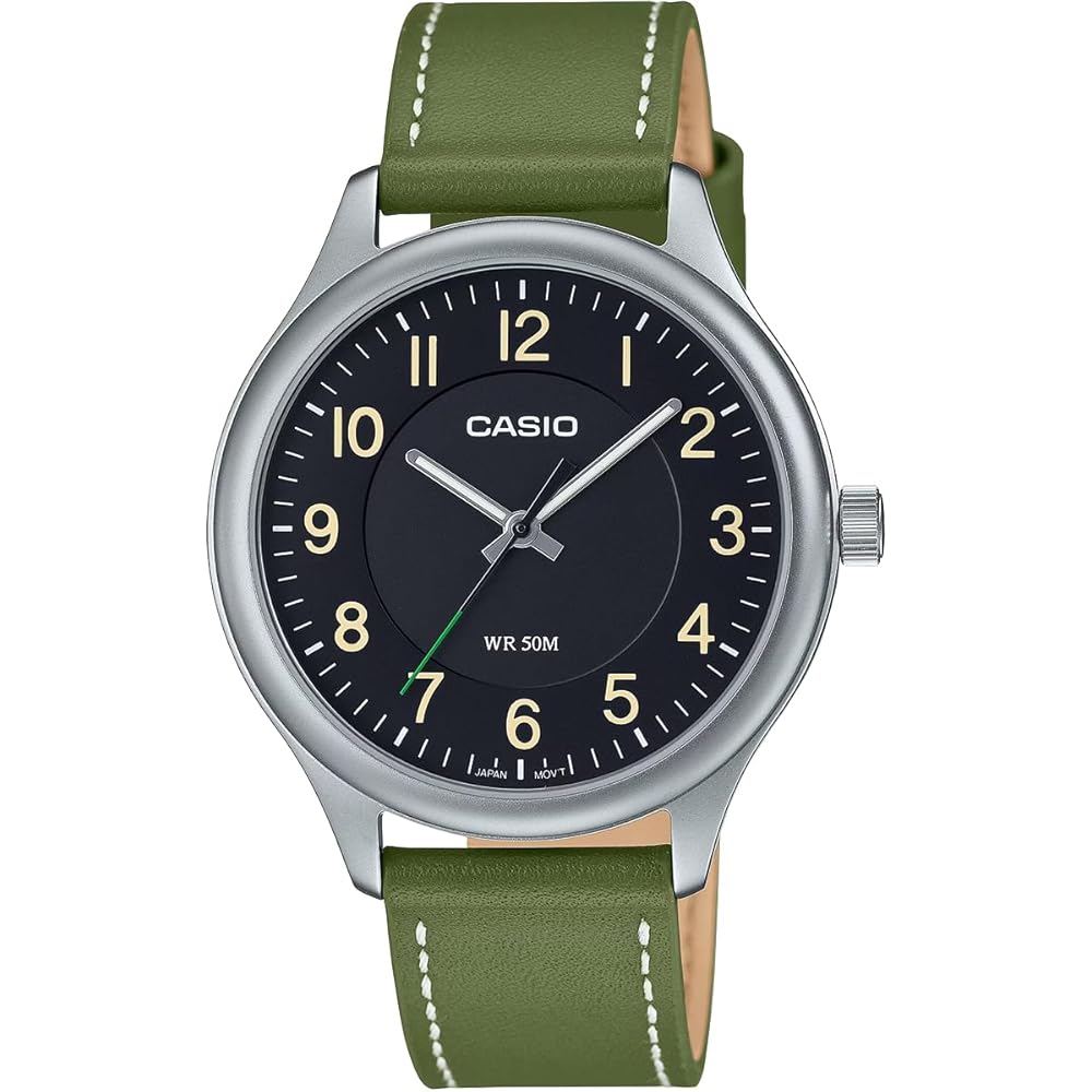 Casio Standard Quartz Men's Watch MTP-B160L-1B1V Black Dial Green Leather Band Imported Model