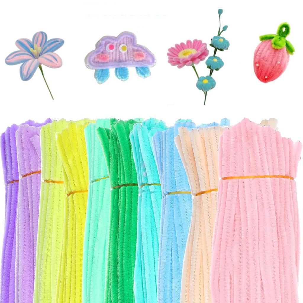 500/1000 Pcs Pastel Macaron Pipe Cleaners Chenille Stems 11.8 Inch Bulk Pipe Cleaner Flower Assorted Fuzzy Sticks for DIY