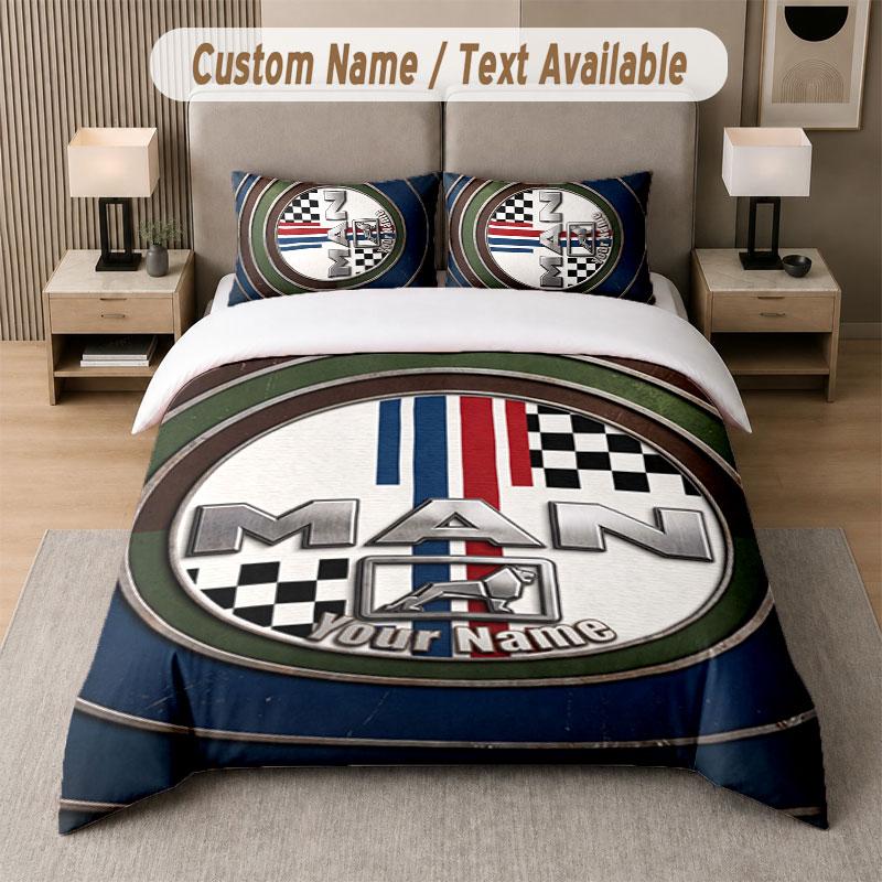 Custom Bedding Set MAN Truck Pattern, Print Name Text 1 Duvet Cover plus 2 Pillowcases Home Textile
