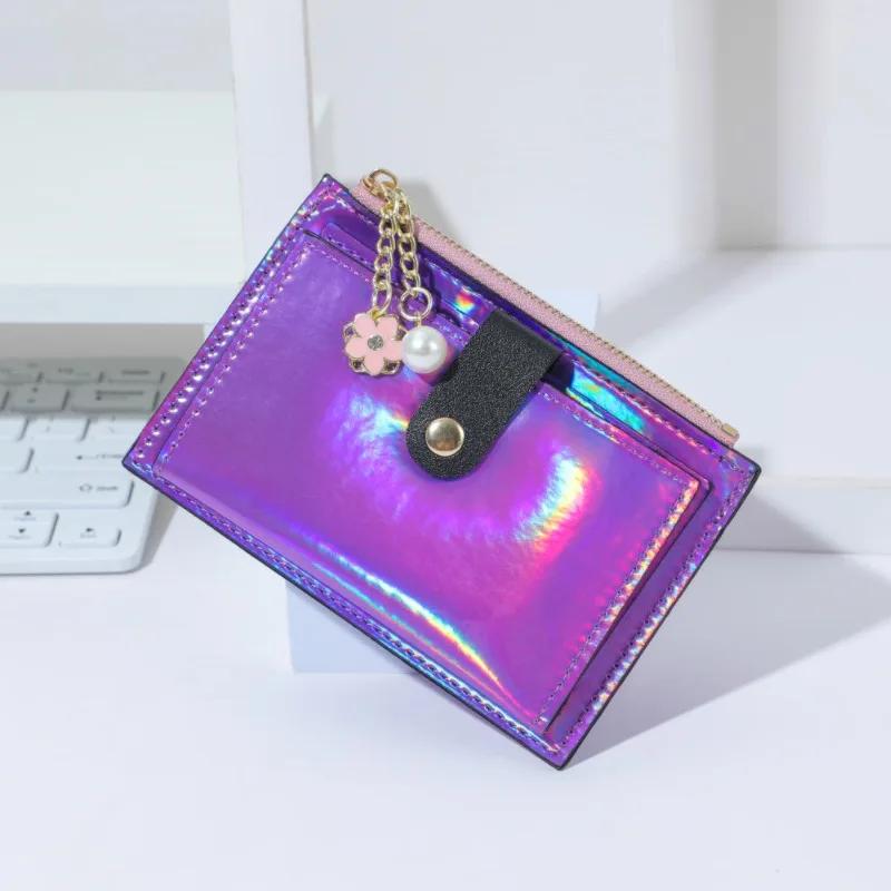 Женский модный короткий кошелек, кошелек из лазерной цветной искусственной кожи, кошелек с нулевой ручкой, держатель для кредитных карт, сумки, чехол для нескольких карт