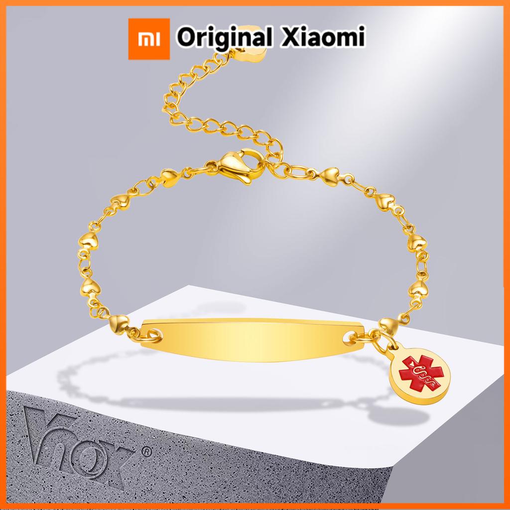 Xiaomi Vnox Free Engraving Medical Bracelets for Women, Cross Coin Charm Bracelet,Custom Disease Therapy Allergy Stainless Steel Bangle