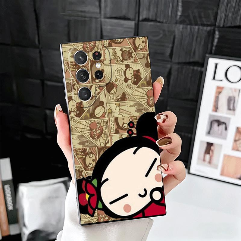Cartoon Cute Pucca Garu Soft Phone Case for Samsung Galaxy S26 S25 Edge S24 Ultra S23 Plus S22 S21 FE S20 Black Cover Back Shell