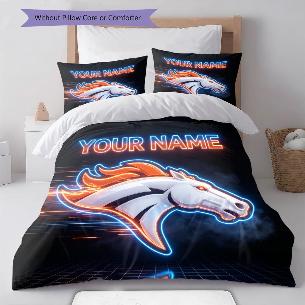 Custom Name,Denver Broncos Pattern Bedding Home Decoration Birthday Gift ( 1 duvet cover + 2 pillowcase, without core),fan merchandise.