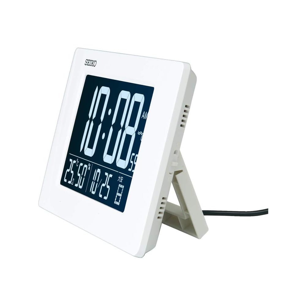 Seiko Clock Desk Clock Alarm Clock Radio Controlled Digital AC Powered 3-Mode Display Switching Temperature and Humidity Display White Body Size: 12 x
